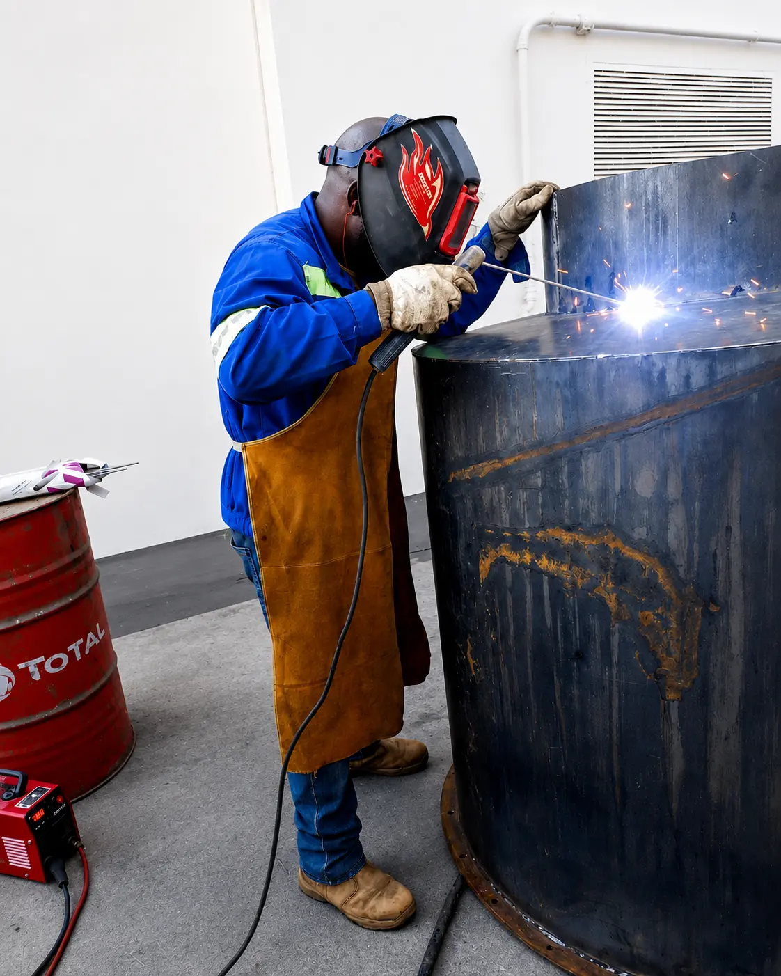 Soudeur ISAS assemblant des éléments mécaniques en atelier